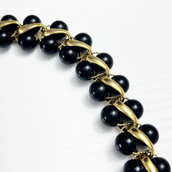 Monet Vintage Black Bead & Gold Tone Collar Necklace - Picture 6 of 9